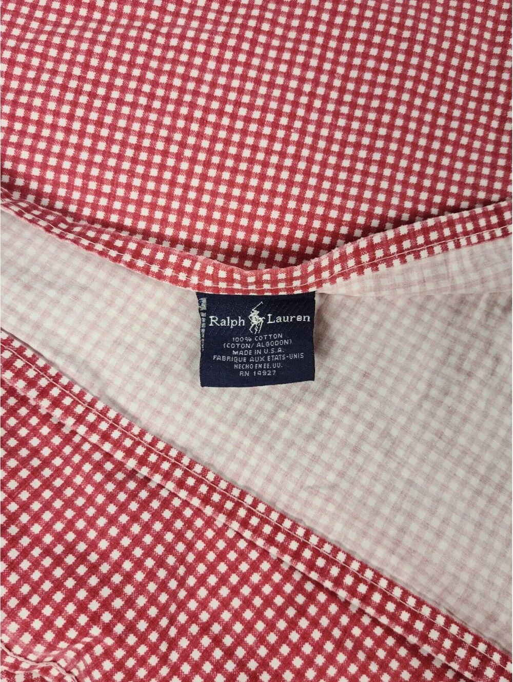 Vintage Ralph Lauren Red Gingham Queen Size Flat Sheet